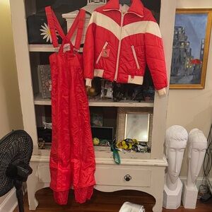 Vintage Susie’s Casuals ski bibs jacket coat red white xxs